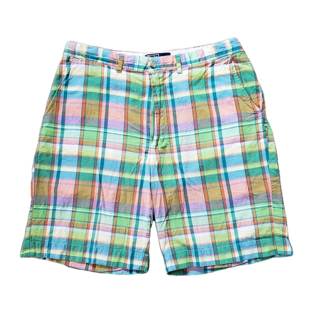 Vintage Polo Ralph Lauren Patchwork Multicolored Size 35 Mens 9" Plaid Shorts